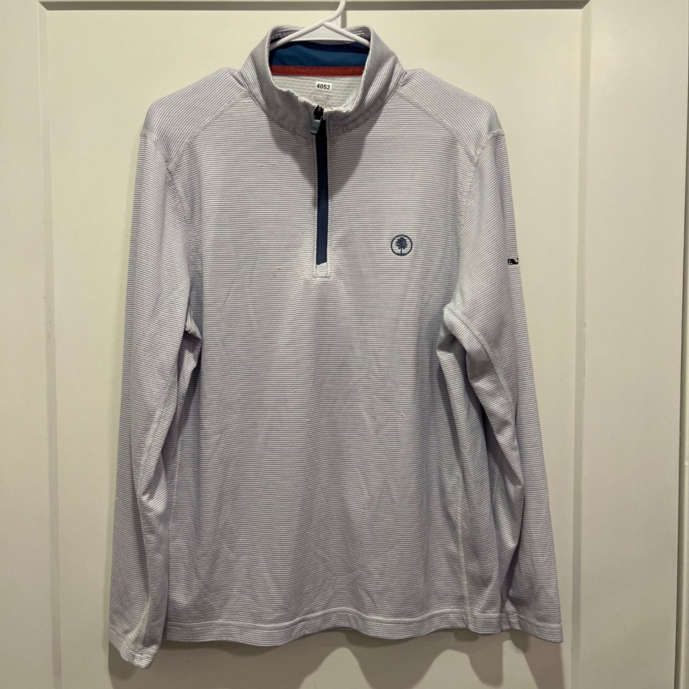 Vineyard Vines Performance Mens Medium Quarter Zip Pullover Blue White Striped